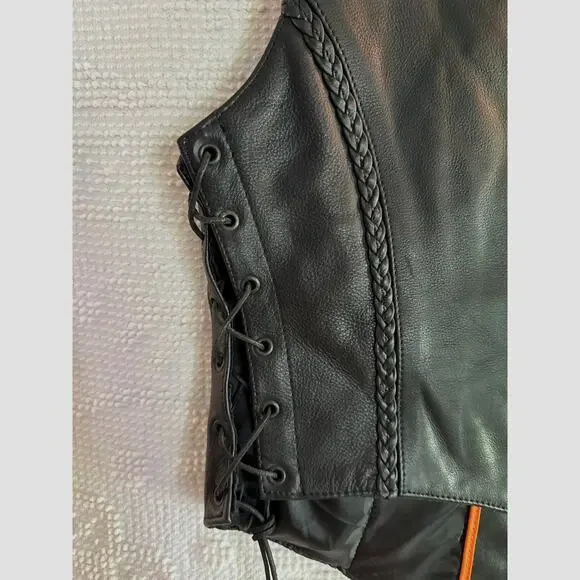 UNIK WOMEN'S MOTORCYCLE LEATHER VEST Side Laced Size Large Lined - Picture 4 of 7